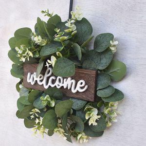 Flores decorativas Guirnaldas Guirnalda de eucalipto Romántica Puerta delantera Ronda Signo de bienvenida Primavera Verano Decoración para el hogar Ventana artificial Artesanía Sala de estar Hoja verde 230619