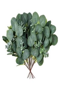 Couronnes de fleurs décoratives fausses feuilles d'eucalyptus tige branches de verdure artificielles 10 pièces guirlande de soie pour mariage à la ferme Par28278009545