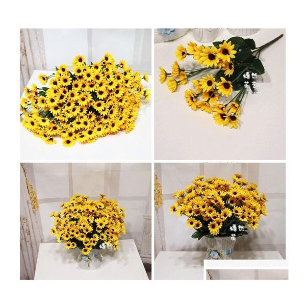 Couronnes de fleurs décoratives fausse fleur trompette soleil sept fourchettes couleur jaune mode décoration de mariage artificielle 2 3Yre1 Drop de Otflt