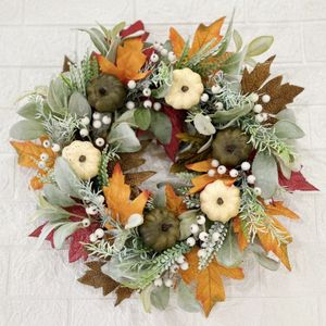 Couronnes de fleurs décoratives automne pour porte d'entrée 40 cm couronne d'automne avec baies citrouille feuilles d'érable décorations du festival de récolte de Thanksgiving 230410