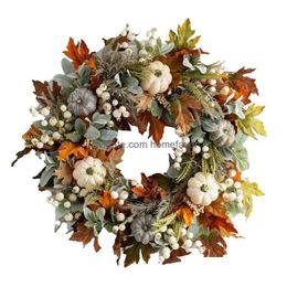 Decoratieve Bloemen Kransen Herfst Pompoen Bessen Esdoornblad Kunstmatige Krans Oogst Herfst Deur Kerstmis Halloween Huis H Homefavor Dhuxa