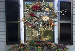 Fleurs décoratives couronnes d'automne couronne d'année ronde Porte d'entrée Pendant Garland Reliste Garland Home Holiday Decoration A13236591