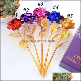 Flores decorativas Guirnaldas Suministros festivos para fiestas Hogar Jardín Ll Moda 24K Lámina de oro Rosa Regalo creativo Dura F Dhh80