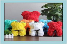 Couronnes de fleurs décoratives, fournitures de fête festives, maison, jardin, ours en peluche, cadeau de Saint-Valentin, 25Cm, ours de fleurs artificiels D7499154