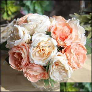 Dekorative Blumen Kränze Festliche Partyzubehör Hausgarten künstliche Rose Hochzeit Bouquet Weiße thailändische königliche Seidendekoration Dekor Tropfen