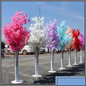 Flores decorativas Guirnaldas Suministros festivos para fiestas Hogar Jardín Decoración de bodas 5 pies de altura Slik Árbol de flor de cerezo artificial Gota romana D