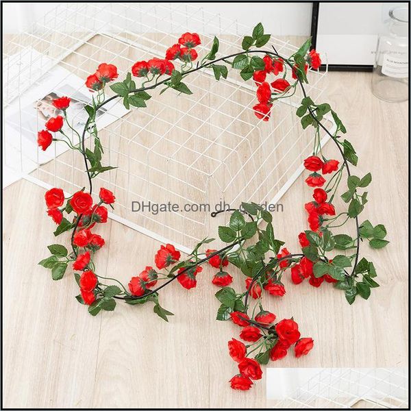 Couronnes de fleurs décoratives fournitures de fête festive maison jardin 185Cm fausse plante vigne 69 pièces de thé en soie Rose décoration de maison artificielle pour Spri