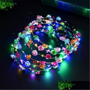 Decoratieve Bloemen Kransen Knipperende Led Haarbanden Strings Gloed Bloem Kroon Hoofdbanden Licht Feest Rave Bloemen Haarkrans Luminou Dhivy