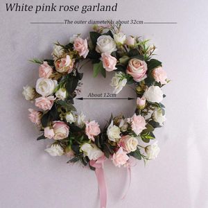 Fleurs décoratives Couronnes Flone Soie Artificielle Faux Roses Guirlande Guirlande Seuil De Mariage De Noël Decoraitons Pour La Fête À La Maison Floral D