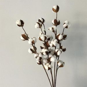 Guirnaldas de flores decorativas, rama de algodón de flores secas Flone, árbol de simulación largo de 6 cabezas, decoración de boda para el hogar Artificial