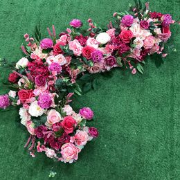 Fleurs décoratives Couronnes Flone Rose Rose Rouge Fleur Artificielle Gazebo Embrasse Signe De Mariage Chemins De Table Guirlande Toile De Fond Guirlande Floral