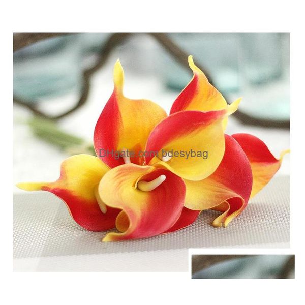 Flores decorativas Guirnaldas Flor 9 piezas / lote y tiene 12 colores Real Touch Dark Purple Mini Calla Lily Wedding Bouquet Dhccx