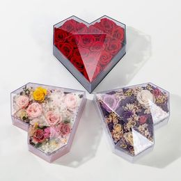 Fleurs décoratives couronnes boîte à fleurs en forme de coeur estampage papier fleuriste emballage Rose coffret cadeau pour la décoration de mariage de fête