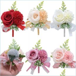 Decoratieve bloemen kransen bloempols cor boutonniere handgemaakte polsbandje rood roze kunstmatige pioenroos roze cors bruidsmeisje dh21t