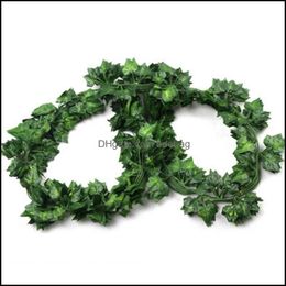 Flores decorativas Guirnaldas Flores Hojas 2M Hoja de uva verde artificial Otras vides de hiedra de Boston Decoradas Caña de flores falsas Wholesa Dhpxf