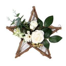 Decoratieve bloemen Kransen Garland houten vijfpuntige sterren kunstmatige roos eucalyptus krans bladeren hanger thuis muur deur hangende decora