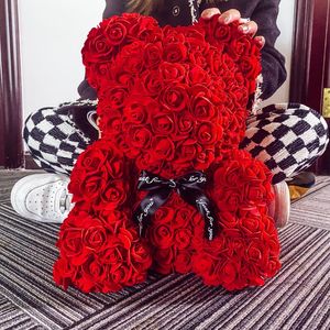 Couronnes De Fleurs Décoratives Cadeaux Pour Maman 25cm / 40cm Mousse De Savon Ours De Roses Teddy Rose Mariage Artificiel Fête Des Mères Petite Amie WomenDecora