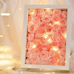 Decoratieve bloemen kransen gloeiende kunstmatige rozenbloemen Valentijnsdag cadeau maan hart po frame tissue bloem ornament voor bruiloftsfeestje thuis decor 230313