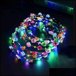 Couronnes De Fleurs Décoratives Glowing Coiffures Fête De Mariage Couronne Fleur Bandeau Led Lumière De Noël Guirlande De Néon Décoration Bdesybag Dhrb5