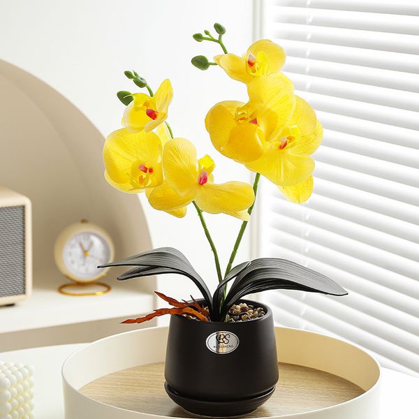 Couronnes de fleurs décoratives verdure bonsaï ornements simulation papillon orchidée vase en céramique artificielle décoration de bureau chambre art 230822