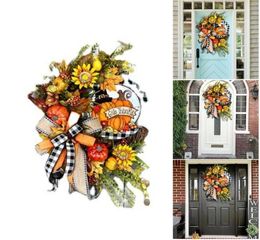 Fleurs décoratives couronnes Halloween d'automne couronne artificielle Feuilles d'automne artificielle panneau de porte de citrouille pour la maison de jardin décoration 5760943