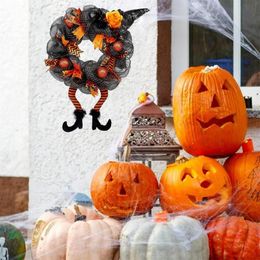 Couronnes de fleurs décoratives pour Halloween, couronne de Gnome, murs, portes suspendues pour la décoration de la maison, ornement artificiel de sorcière cachée