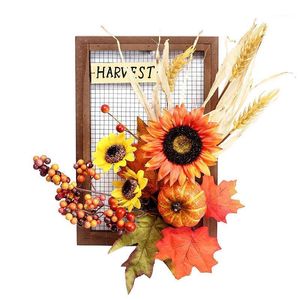 Decoratieve bloemen kransen Halloween Thanksgiving decoraties oogst kunstmatige zonnebloem pompoen opknoping frame muur hanger woonkamer