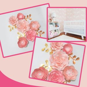 Decoratieve bloemen kransen handgemaakte baby roze roos diy papieren bladeren set douche achtergronden decoraties meiden kinderdagverblijf muur deco video tutoria