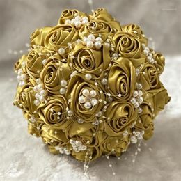 Couronnes de fleurs décoratives faites à la main pour mariage, bouquet de perles de mariée, diamant, demoiselle d'honneur, mariage en or mignon avec dentelle W2512