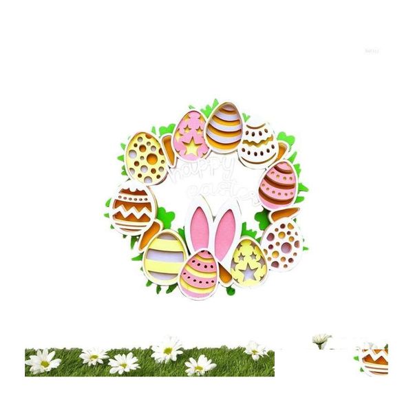 Guirnaldas de flores decorativas Feliz Pascua Guirnalda Hogar Exterior Puerta interior Decoración de la pared Huevos de colores Adornos colgantes adorables Dro Dhx4P