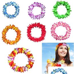 Couronnes De Fleurs Décoratives Guirlande De Fleurs Hawaïennes Collier Ha Leis Fête Festive Soie Artificielle Mariage Plage Drop Delivery Home Dhfpo