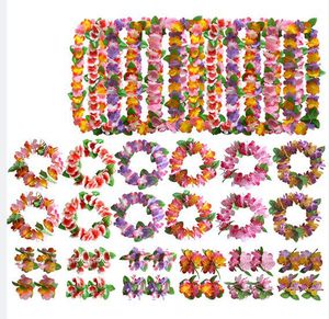 Decoratieve bloemen kransen Hawaiiaanse grasrokken accessoires Bloemkostuumarmbanden Hoofdband ketting Hibiscus Haarclip voor Dance Party Decorations gunsten