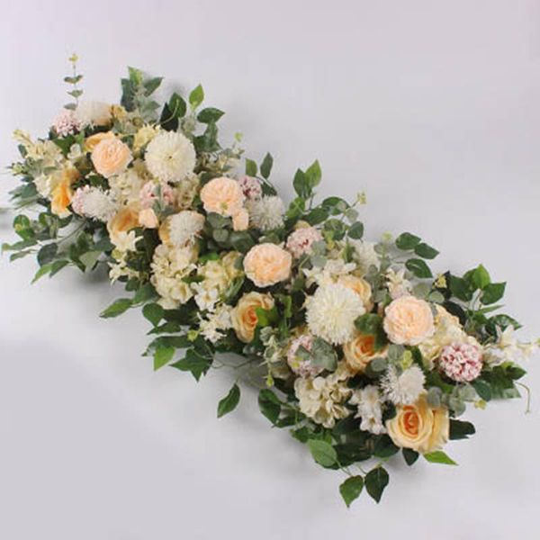 Couronnes de fleurs décoratives de haute qualité, 1 m/Lot, mur de fleurs de mariage, scène ou toile de fond, vente en gros, pièce maîtresse de Table artificielle