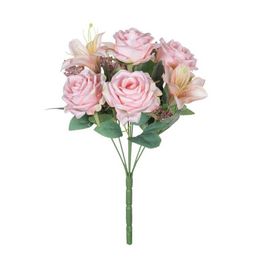 Decoratieve bloemen kransen hoogwaardige zijden roos lelie boeket kunstmatige bloemen voor kerst trouwhuis decoratie diy indoor vensterbankaccessoires