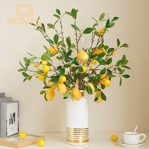 Decoratieve bloemen kransen hoogwaardige gele citroenfruit met bladeren lange kunstbloemen voor huistafel feest tuin decor bloem arrangement hkd230818