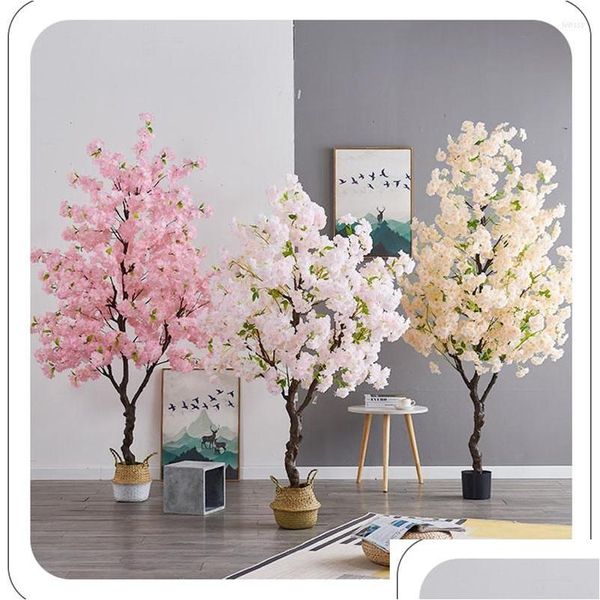 Flores decorativas Guirnaldas Decoración para el hogar Planta falsa artificial Flor de boda Flores de cerezo Árbol Bonsai Adornos para decoración Li Dh2Ef