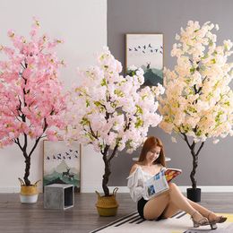 Decoratieve bloemen kransen huizendecoratie kunstmatige kersenboom bonsai bruiloft binnen woonkamer vloer nep plant met bassin gesimuleerd