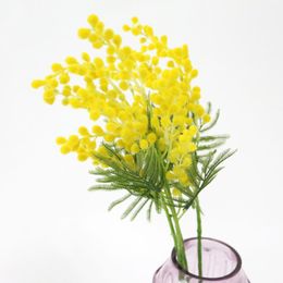 Couronnes de fleurs décoratives décorations pour la maison 5 pièces acacia artificiel jaune blanc mimosa en peluche fausse fleur en soie décor de fête de mariage en gros