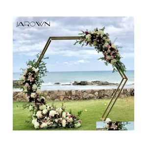 Couronnes de fleurs décoratives Jarown Hexagone Arc de mariage Or Noir Fer Stand Fond Décoration Fleur Ballon Porte Anniversaire Pa Dhglx