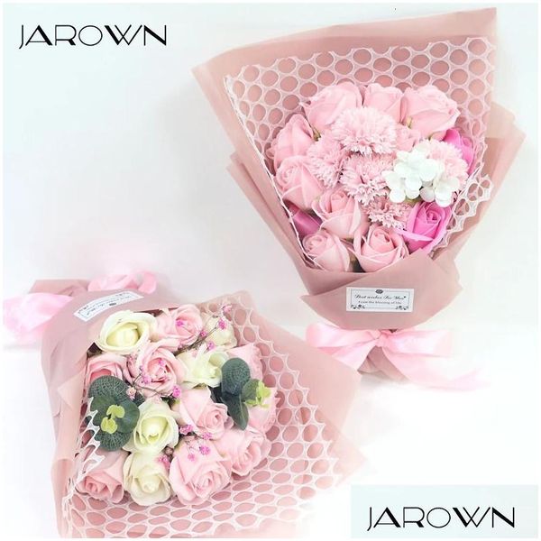 Couronnes de fleurs décoratives Jarown Savon Fleur Rose Bouquet Artificiel Rose Faux Décoration De Mariage Saint Valentin Cadeau D'anniversaire 24 Dh0Zg