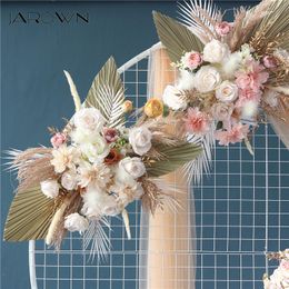 Decoratieve bloemen kransen jarown bruiloft bloem arrangement pampas gras natuurlijke gedroogde riet rij diy achtergrond decor boog aanpassen