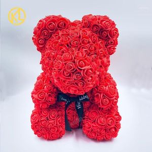 Couronnes De Fleurs Décoratives KL 2023 Creative 40cm Rose Ours Rouge Rose Mariage Fleur Éternelle Avec Ruban Décoration Cadeau Pour La Saint-Valentin '