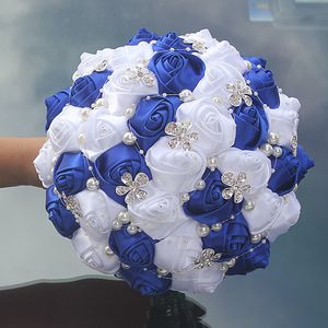 Flores decorativas Guirnaldas Novia coreana Ramo de boda Diamante de lujo Perla Zafiro Azul Seda blanca Rosa Dama de honor hecha a mano W224 221122