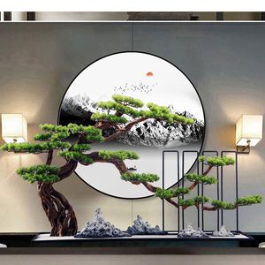 Decoratieve bloemen kransen grootschalige simulatie gasten groet grenen Chinese stijl Zen tuin dood hout boom-wortel snijwerk huisdecoratie