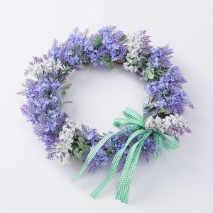 Flores decorativas Guirnaldas Guirnalda de lavanda Día de Pascua Simulación Anillo de flores Decoración Percha Decoración para el hogar Puerta de pared de ratán Guirnalda colgante