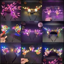 Decoratieve bloemen Kransen LED Antler -hoofdbanden verlichten rendier Lumineuze gloedhaaraccessoires voor vrouwen Cosplay geboorteda Bdesybag dhbxu