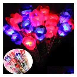 Flores decorativas Guirnaldas LED Light Up Rose Flower Glowing Día de San Valentín Decoración de la boda Flores falsas Suministros de fiesta Decoración Otbgq