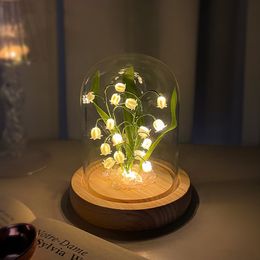 Couronnes de fleurs décoratives LED muguet fait à la main veilleuse matériel de bricolage pour la maison chevet bureau décor Saint Valentin cadeau d'anniversaire 230227