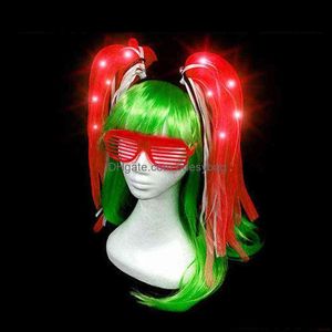 Couronnes de fleurs décoratives Light Up Flash Braid Noodles Bandeau Cadeau Led Lunettes Neon Rave Party Hair Band Cosplay Weddin Bdesybag Dhug5