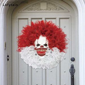 Guirnaldas de flores decorativas Lofytain Scary Payaso Guirnalda Decoración de la pared Guirnalda espeluznante Horror Halloween Puerta Colgador Guirnalda para mascarada Rave Festival Fiesta T230927